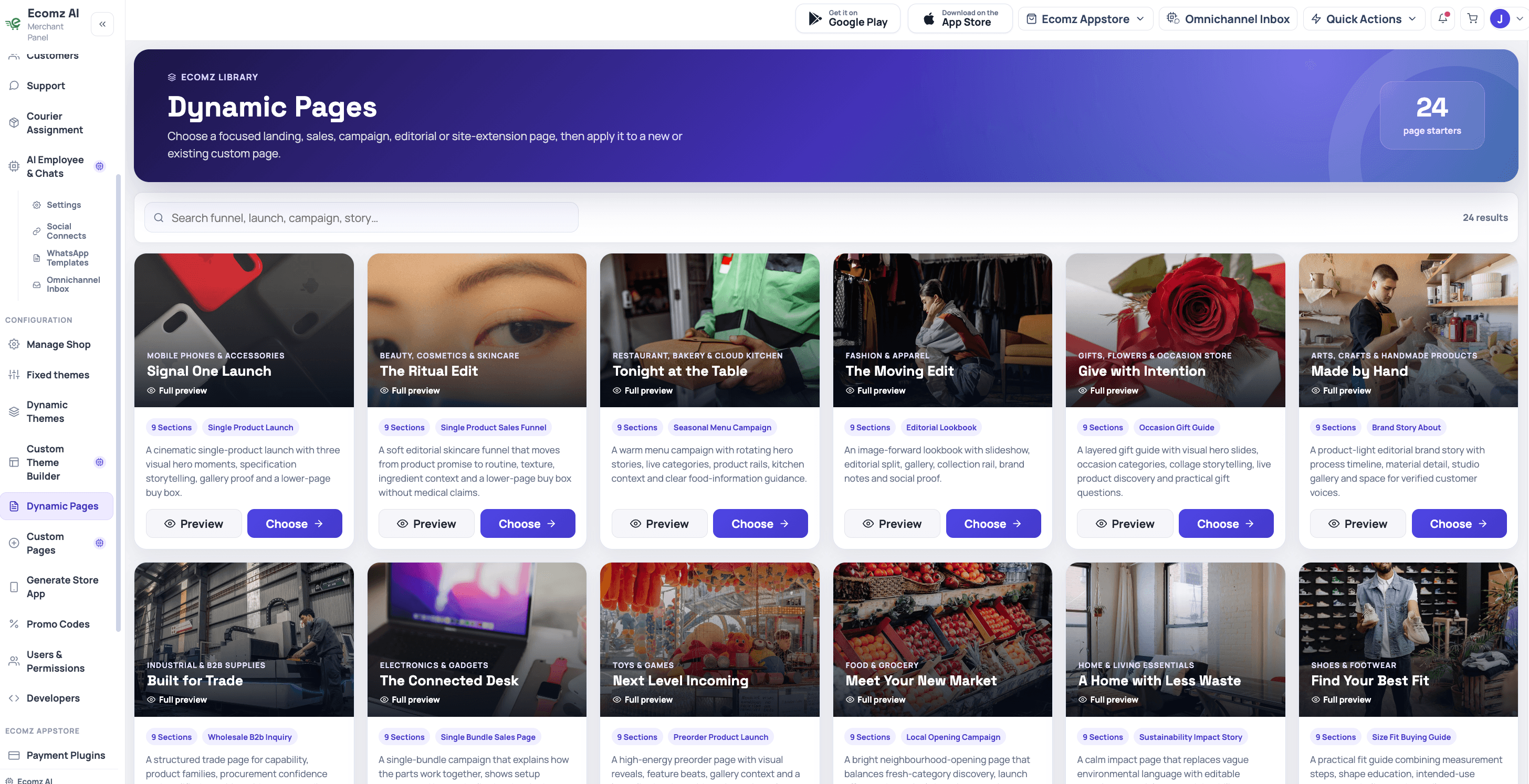 Ecomz Dynamic page starter library