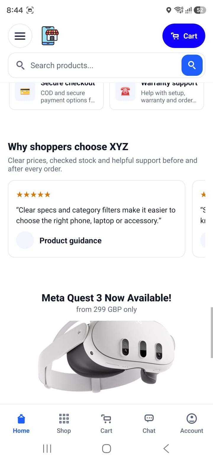 Ecomz Native shopper home content
