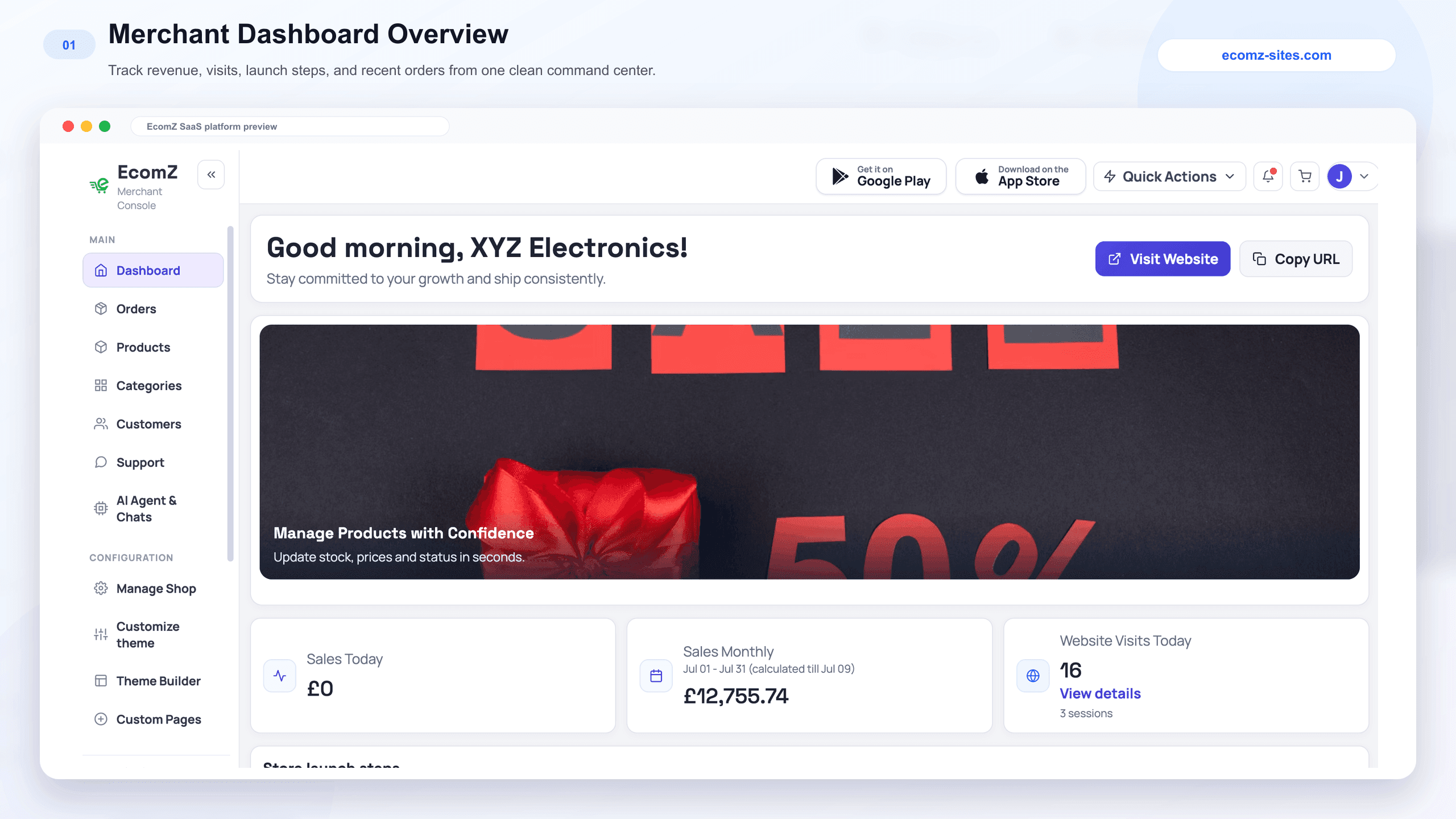 Ecomz merchant dashboard overview
