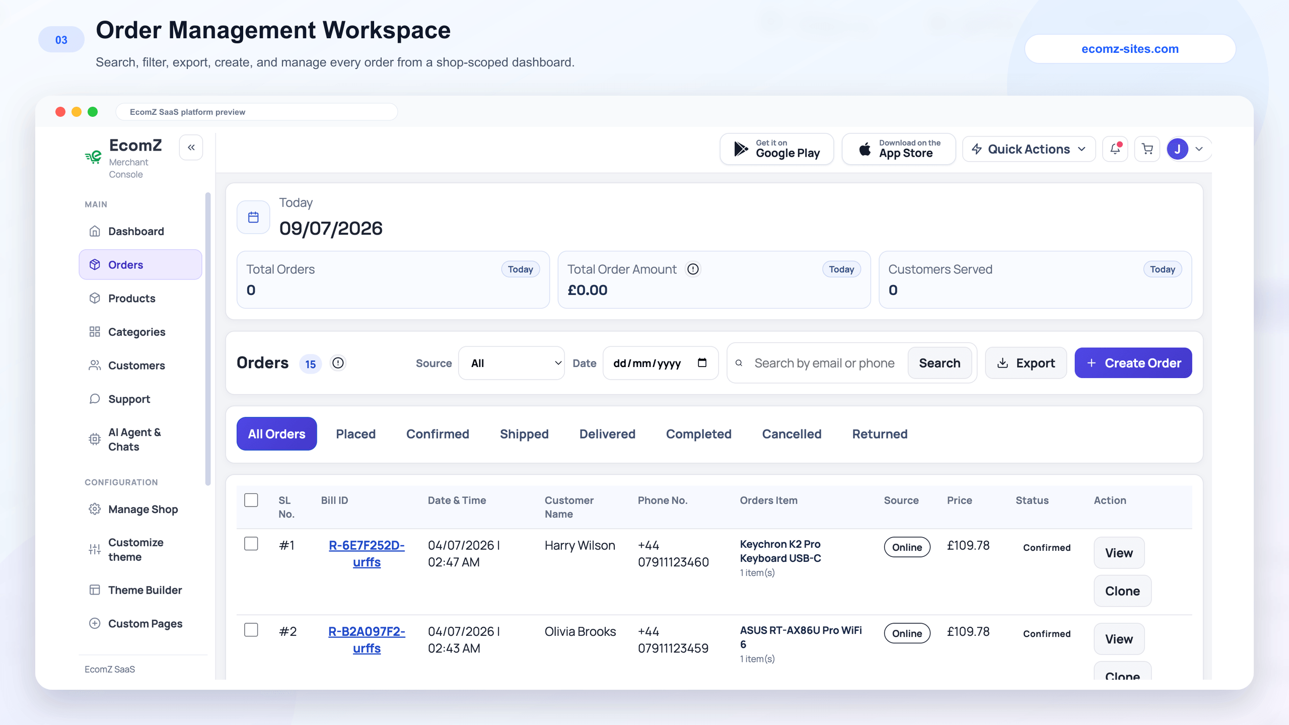 Ecomz order management workspace