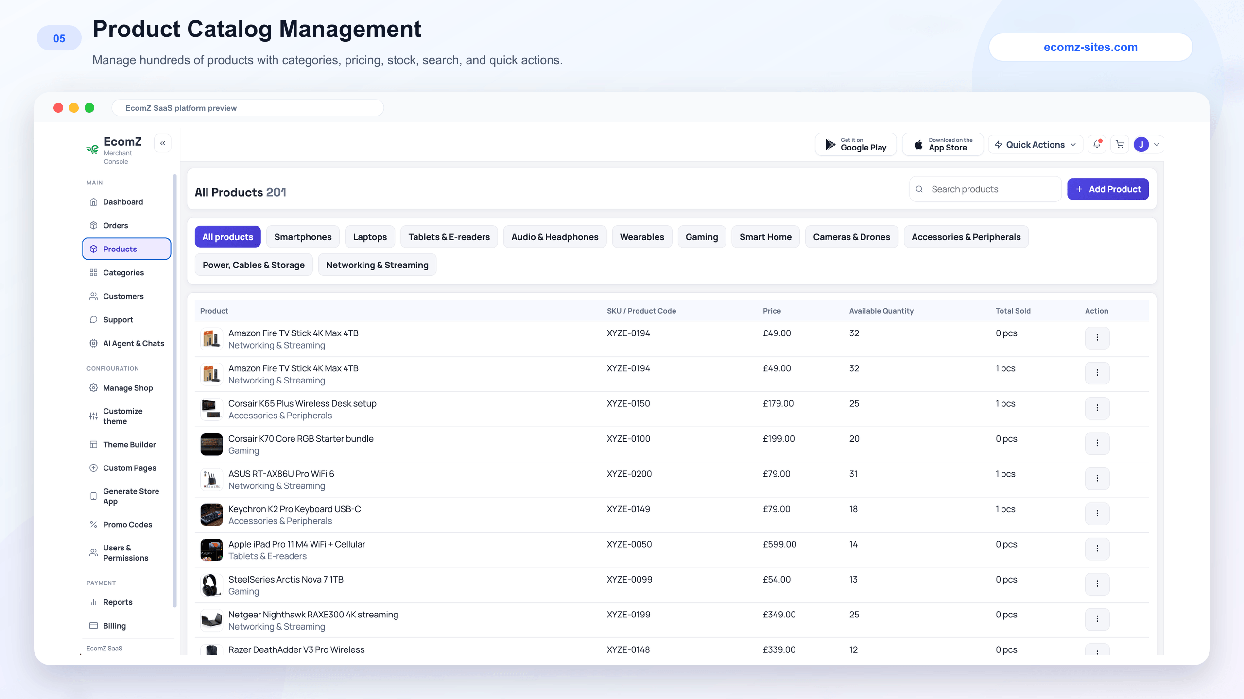 Ecomz product catalog management