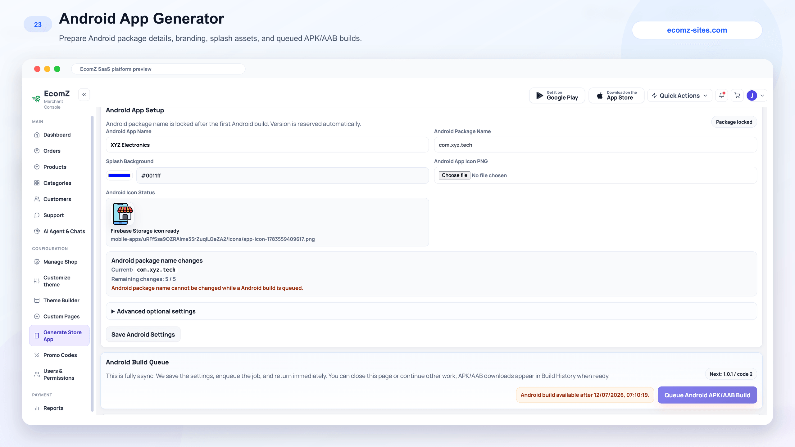Ecomz android app generator